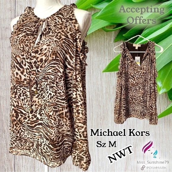 MICHAEL Michael Kors NWT - Sz M - cold shoulder animal print chic Top - Picture 8 of 9